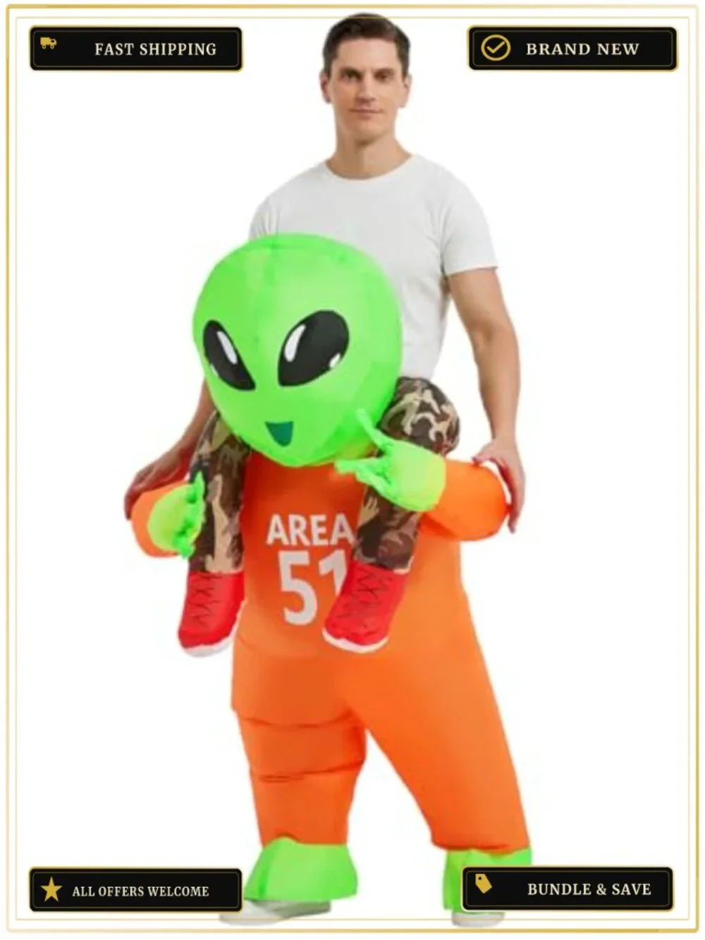 GOOSH Inflatable Alien Costume Blow Up Halloween Cosplay Suit